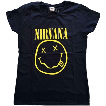 Nirvana Yellow Happy Face Moteriški Marškinėliai