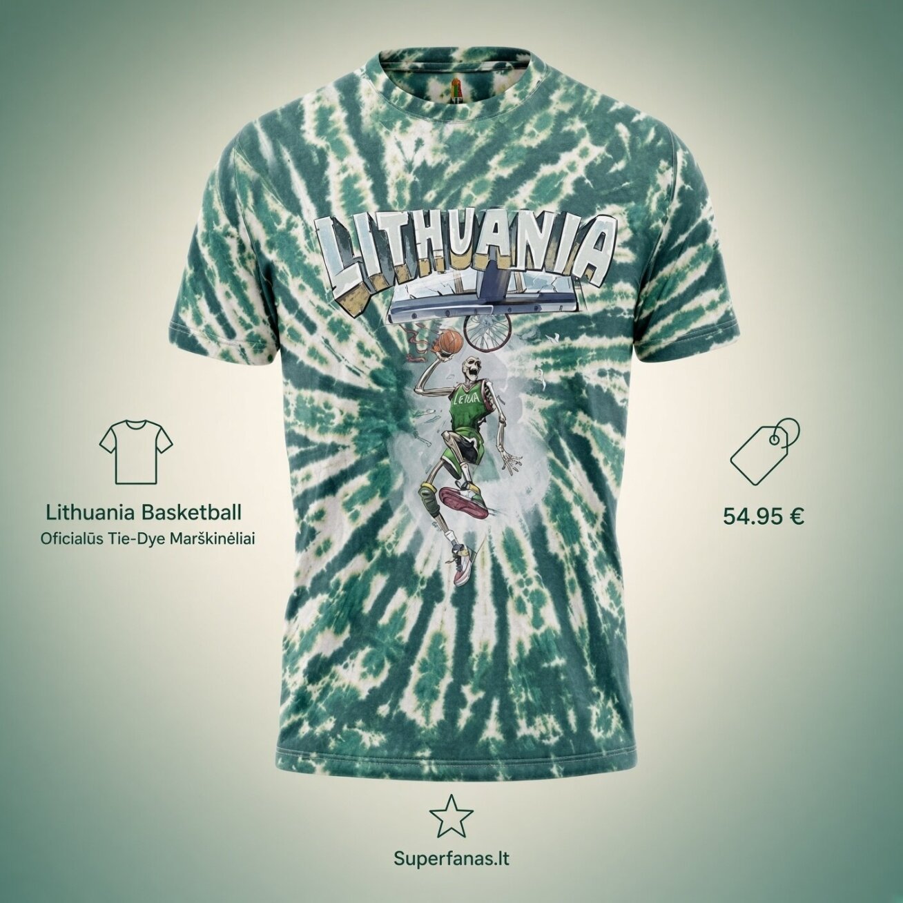 Lithuania Basketball Oficialūs Tie-Dye Marškinėliai 3