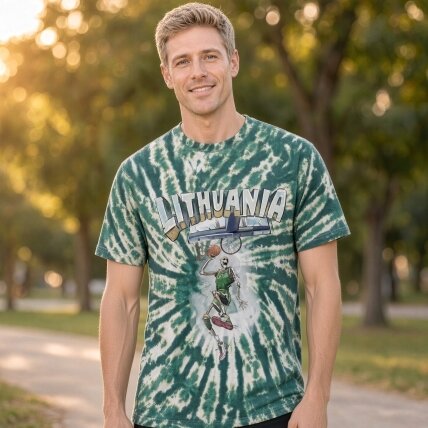 Lithuania Basketball Oficialūs Tie-Dye Marškinėliai 1 Lithuania Basketball Oficialūs Tie-Dye Marškinėliai 1