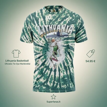 Lithuania Basketball Oficialūs Tie-Dye Marškinėliai 3 Lithuania Basketball Oficialūs Tie-Dye Marškinėliai 3