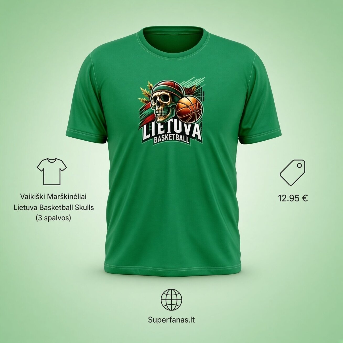 Vaikiški Marškinėliai Lietuva Basketball Skulls (3 spalvos) 4