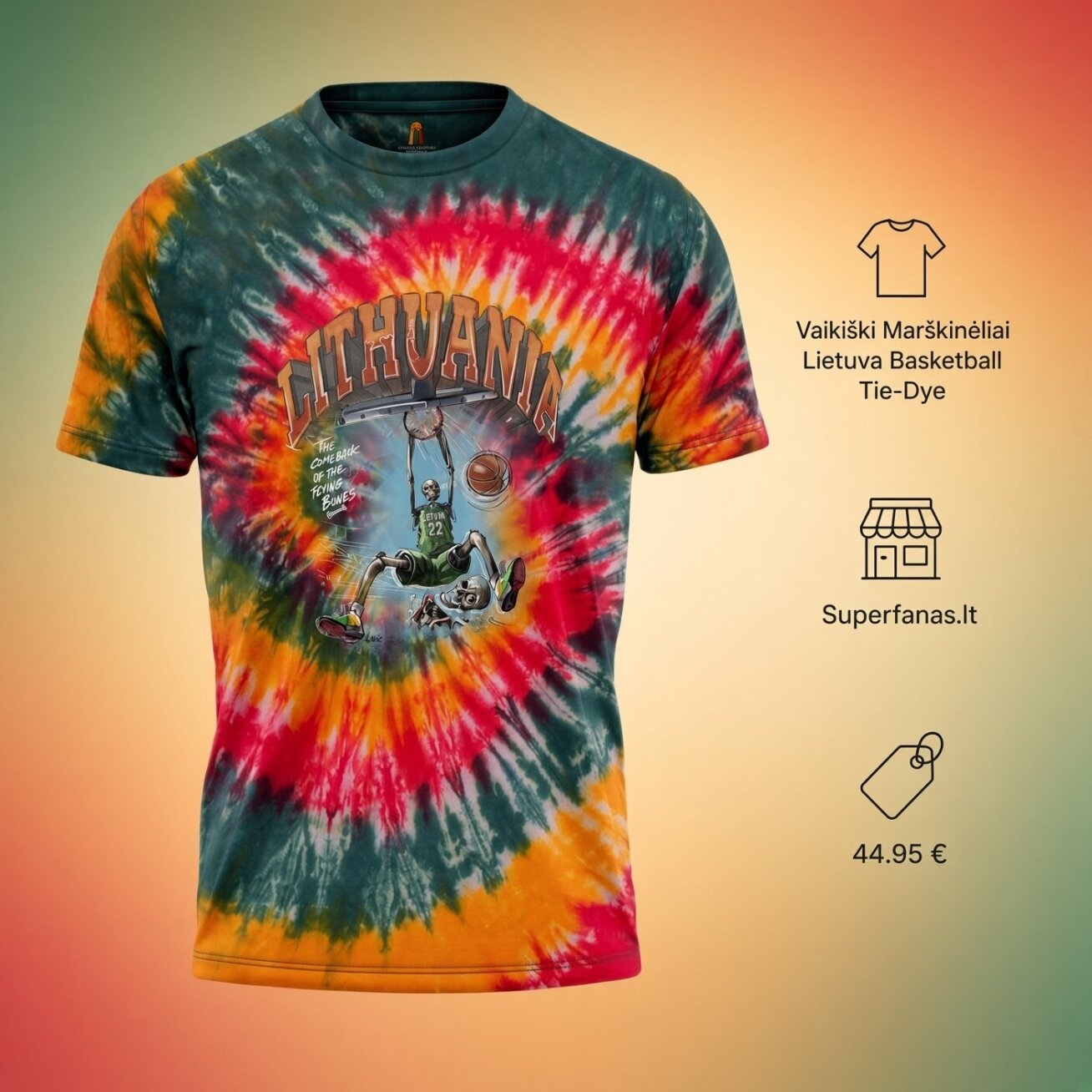 Vaikiški Marškinėliai Lietuva Basketball Tie-Dye Oficialūs 2 Vaikiški Marškinėliai Lietuva Basketball Tie-Dye Oficialūs 2