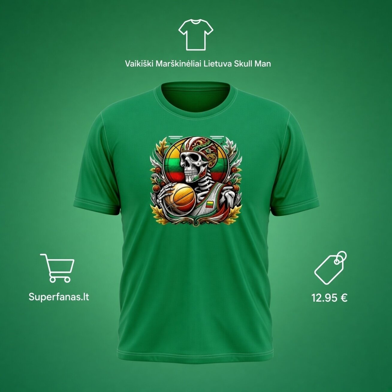 Vaikiški Marškinėliai Lietuva Skull Man (3 spalvos) 5