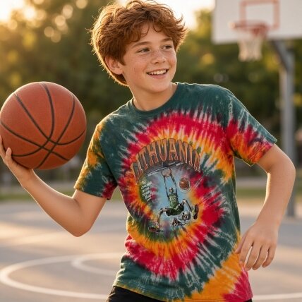 Vaikiški Marškinėliai Lietuva Basketball Tie-Dye Oficialūs 1